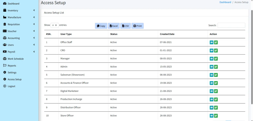 erp software user role erp software in Bangladesh - sunshine it